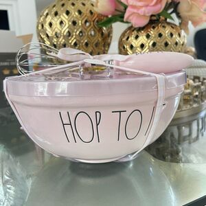 Rae Dunn HOP TO IT Pink Mixing Bowl with matching BEAT IT Whisk Gift Set
